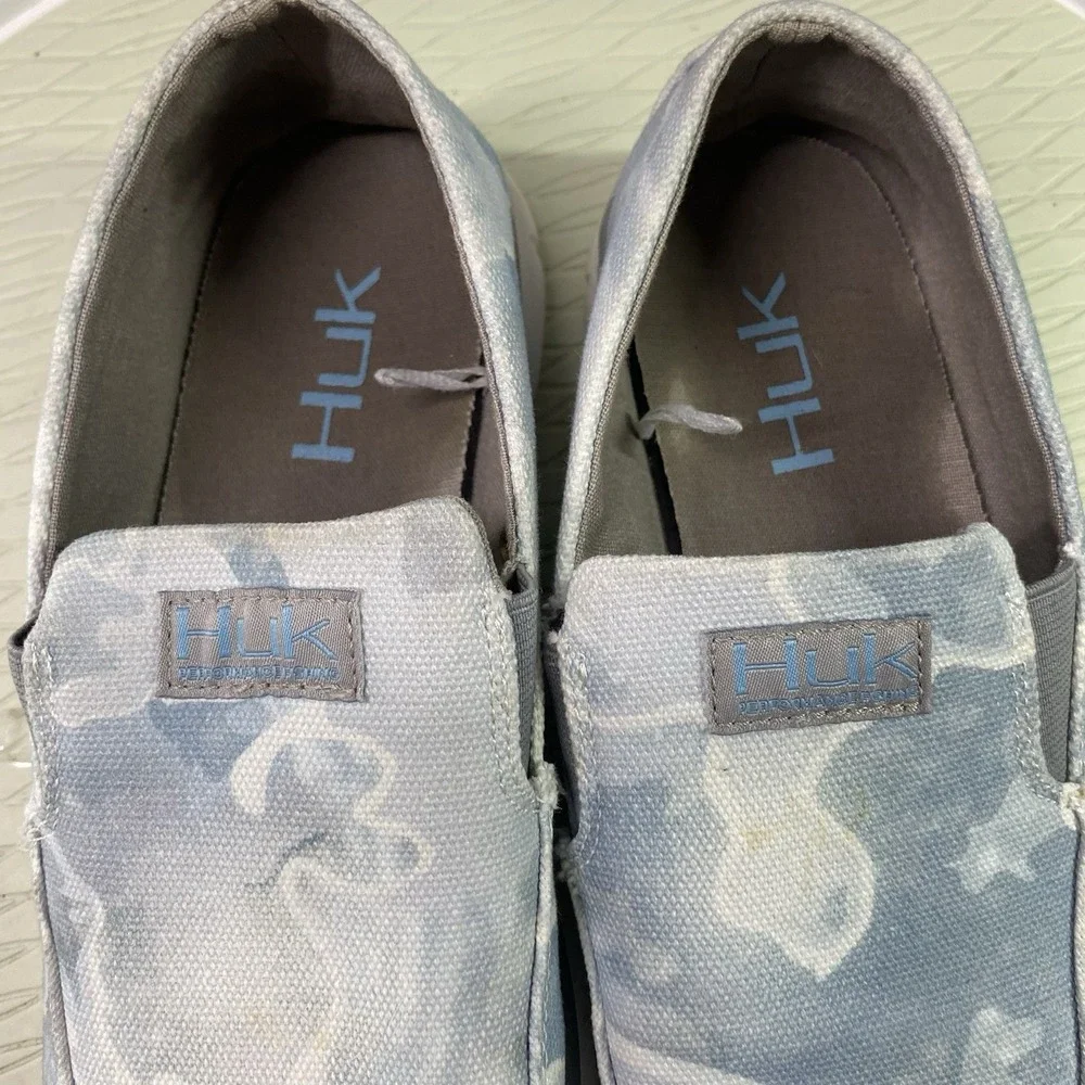 HUK Performance Brewster Mens Fishing Slip On Casual Shoes Light Blue/white Sz.8